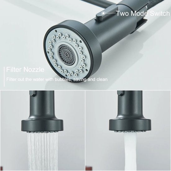 Zwarte Keukenkraan met Uittrekbare Uitloop | Mengkraan | Flexibele Slang