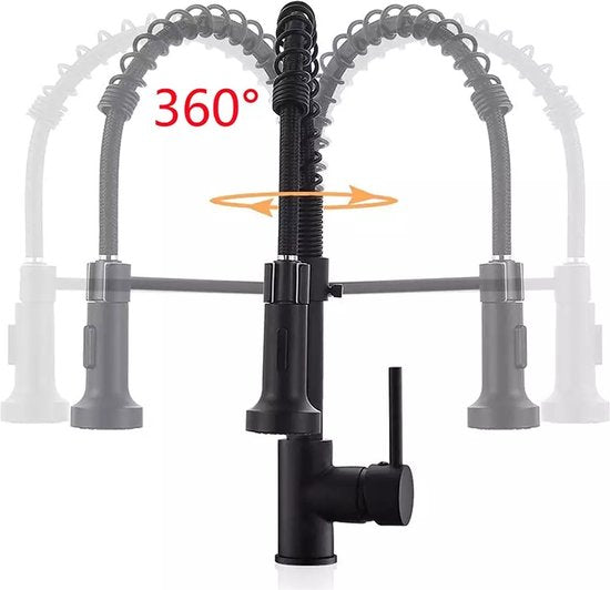 Zwarte Keukenkraan met Uittrekbare Uitloop | Mengkraan | Flexibele Slang
