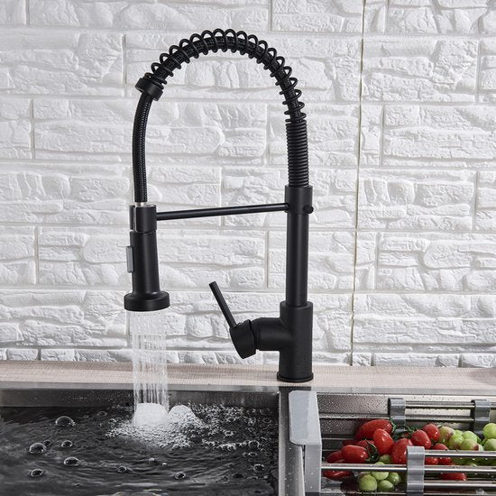 Zwarte Keukenkraan met Uittrekbare Uitloop | Mengkraan | Flexibele Slang