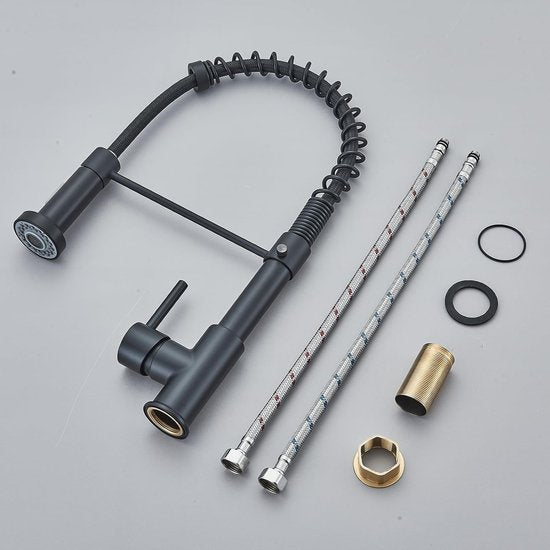 Zwarte Keukenkraan met Uittrekbare Uitloop | Mengkraan | Flexibele Slang